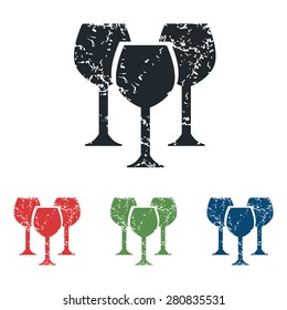 Colored grunge icon set with image of three wine glasses, isolated on white