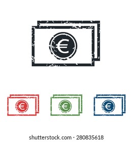 Colored grunge icon set with image of euro banknote, isolated on white