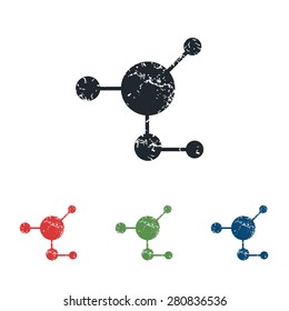 Colored grunge icon set with image of molecule, isolated on white