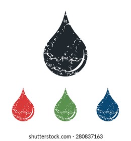 Colored grunge icon set with image of liquid drop, isolated on white