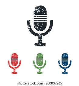 Colored grunge icon set with image of microphone, isolated on white
