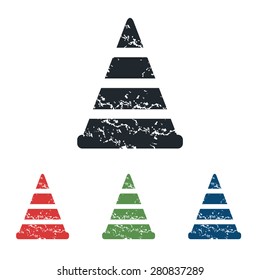 Colored grunge icon set with image of traffic cone, isolated on white