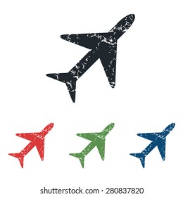 Colored grunge icon set with image of plane, isolated on white