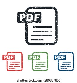 Colored grunge icon set with image of pdf file, isolated on white