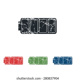 Colored grunge icon set with image of full battery, isolated on white