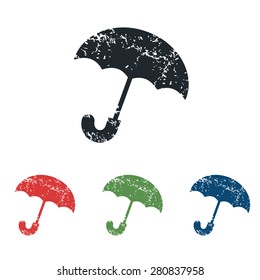 Colored grunge icon set with image of open umbrella, isolated on white