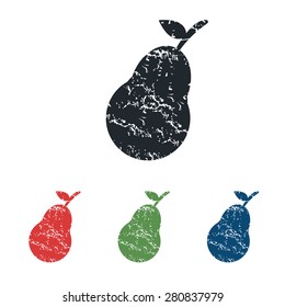 Colored grunge icon set with image of pear, isolated on white