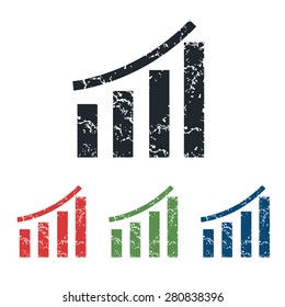 Colored grunge icon set with image of financial bar graphic, isolated on white