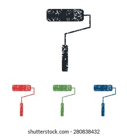 Colored grunge icon set with image of paint roller, isolated on white