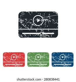 Colored grunge icon set with image of mediaplayer, isolated on white