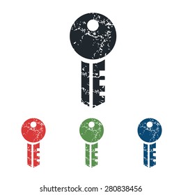Colored grunge icon set with image of key, isolated on white