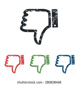 Colored grunge icon set with image of dislike, isolated on white