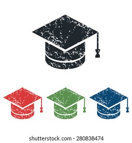 Colored grunge icon set with image of square academic hat, isolated on white