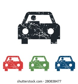 Colored grunge icon set with image of car with driver, isolated on white