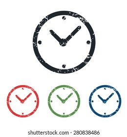 Colored grunge icon set with image of clock, isolated on white