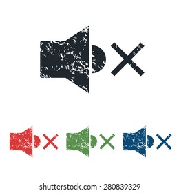 Colored grunge icon set with image of muted loudspeaker, isolated on white