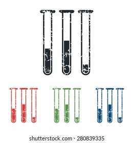 Colored grunge icon set with image of three test-tubes, isolated on white