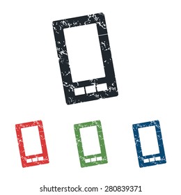 Colored grunge icon set with image of smartphone, isolated on white