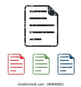 Colored grunge icon set with image of document page, isolated on white
