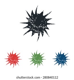 Colored grunge icon set with image of starburst, isolated on white