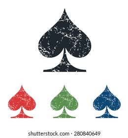 Colored grunge icon set with image of spades card symbol, isolated on white