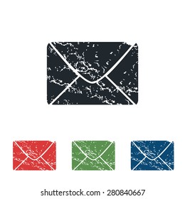 Colored grunge icon set with image of envelope, isolated on white