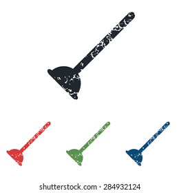 Colored grunge icon set with image of plunger, isolated on white