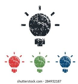Colored grunge icon set with image of light bulb, isolated on white