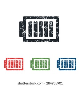 Colored grunge icon set with image of charged battery indicator, isolated on white