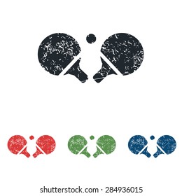 Colored grunge icon set with image of ping-pong rackets, isolated on white