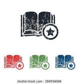 Colored grunge icon set with image of book and star, isolated on white