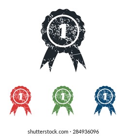 Colored grunge icon set with image of first place award, isolated on white