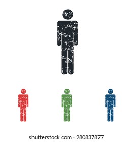 Colored grunge icon set with man symbol, isolated on white