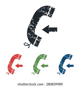 Colored grunge icon set with phone receiver and left arrow, isolated on white