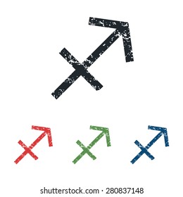 Colored grunge icon set with sagittarius zodiac symbol, isolated on white