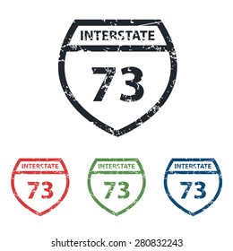 Colored grunge icon set with shield with text Interstate 73, isolated on white