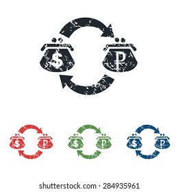 Colored grunge icon set with symbol of dollar-ruble exchange, isolated on white