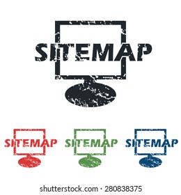 Colored grunge icon set with text SITEMAP and monitor, isolated on white