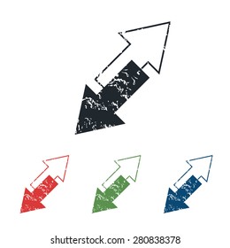 Colored grunge icon set with two opposite tilted arrows, isolated on white