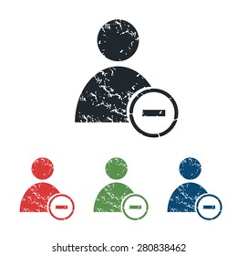 Colored grunge icon set with user picture and minus, isolated on white