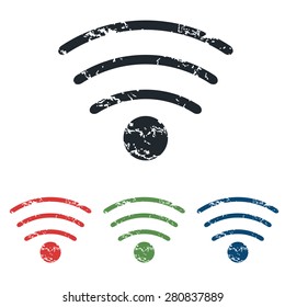 Colored grunge icon set with Wi-Fi symbol, isolated on white