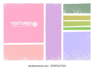 Colored grunge square template backgrounds. Hand drawn brush strokes. Vector old painted squares or rectangular shapes. Dirty vintage grunge frames, borders or templates for text isolated on white.