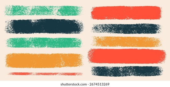 Colored grunge stripes of different thickness. Hand drawn thick and thin lines with jagged edges. Vector doodle style geometric abstract outline shapes, highlighting lines. Marker emphasis elements.