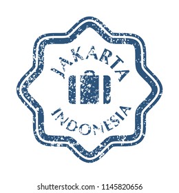 Colored grungy Postal Stamp from Indonesia city Jakarta. Isolated vector illustration.