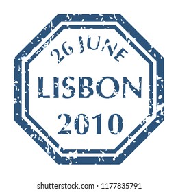 Colored grungy Postal Stamp from Lisbon. Isolated vector illustration.