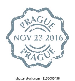 Colored grungy Postal Stamp from Prague. Isolated vector illustration.