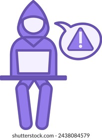 Colored Hack Icon. Vector Icon of Hacker with Computer and Danger Sign. Dangerous Infection, Cyberattack. Computer Security and Programming Concept