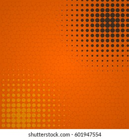 Colored halftone background retro vector illustration. Sunbeam dot vintage blank backdrop for comic letter, word, phrase. Pop art comic text empty template. Yellow, orange color.