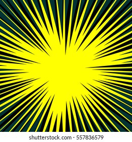 Colored halftone background, vector illustration. Sunbeam backdrop for comic speech bubble and letters. Pop art comic text balloon template.