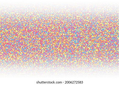 Colored Halftone Texture On White Background. Explosion Of Confetti. Modern Colorful Dotted Futuristic Backdrop. Space For Text. Pop Art Style. Vector Illustration, Eps 10.